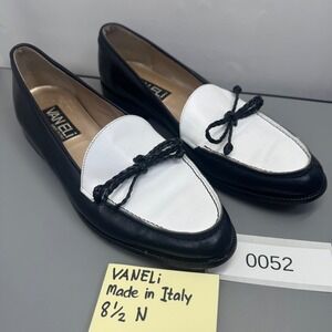 VAN ELI Women's Black White Leather Loafers Made in Italy 8 1/2 N Bow Accent
